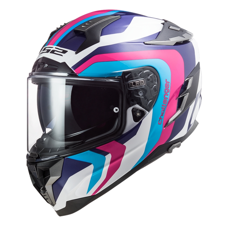 Cască de motocicletă integrală LS2 FF327 Challenger Galactic alb-albastru-roz lichidare