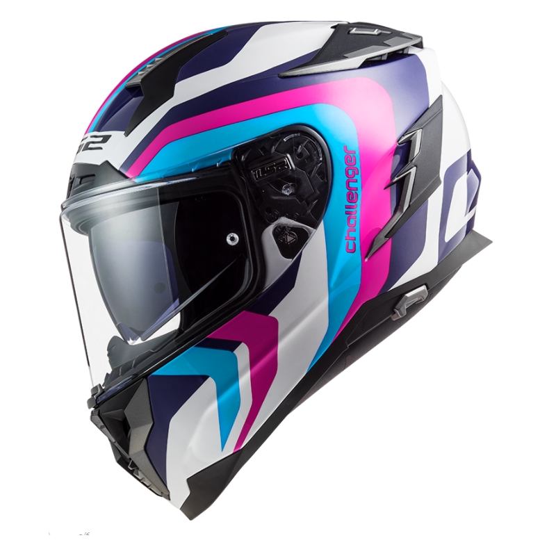 Cască de motocicletă integrală LS2 FF327 Challenger Galactic alb-albastru-roz lichidare