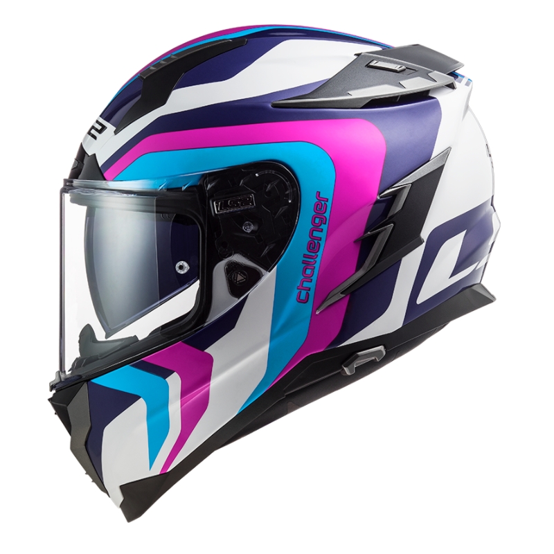 Cască de motocicletă integrală LS2 FF327 Challenger Galactic alb-albastru-roz lichidare