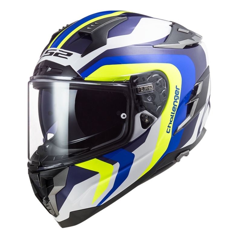 Cască de motocicletă integrală LS2 FF327 Challenger Galactic albastru-alb-alb-fluo galben lichidare