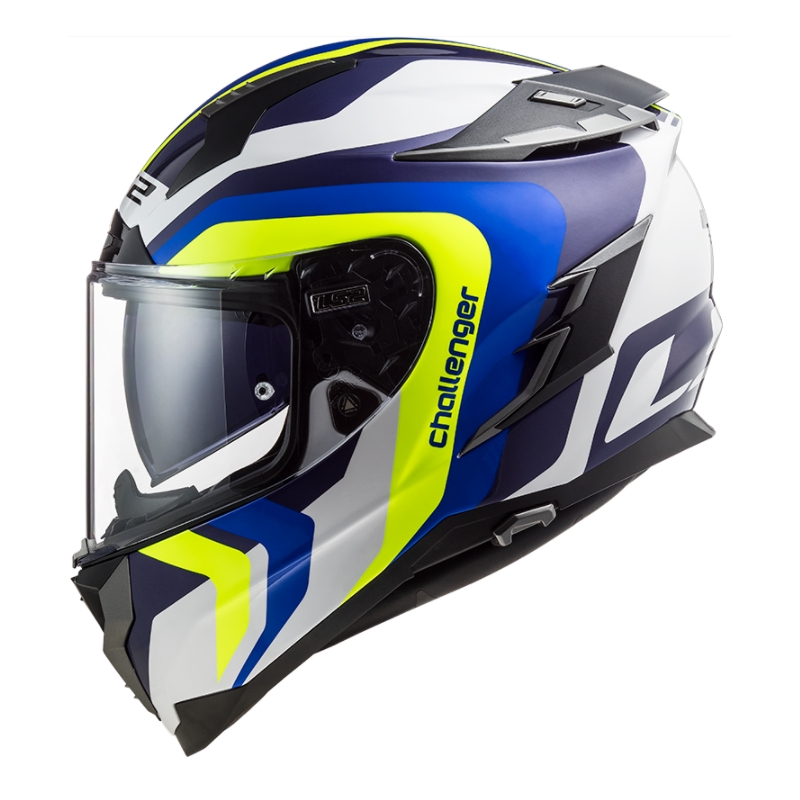 Cască de motocicletă integrală LS2 FF327 Challenger Galactic albastru-alb-alb-fluo galben lichidare
