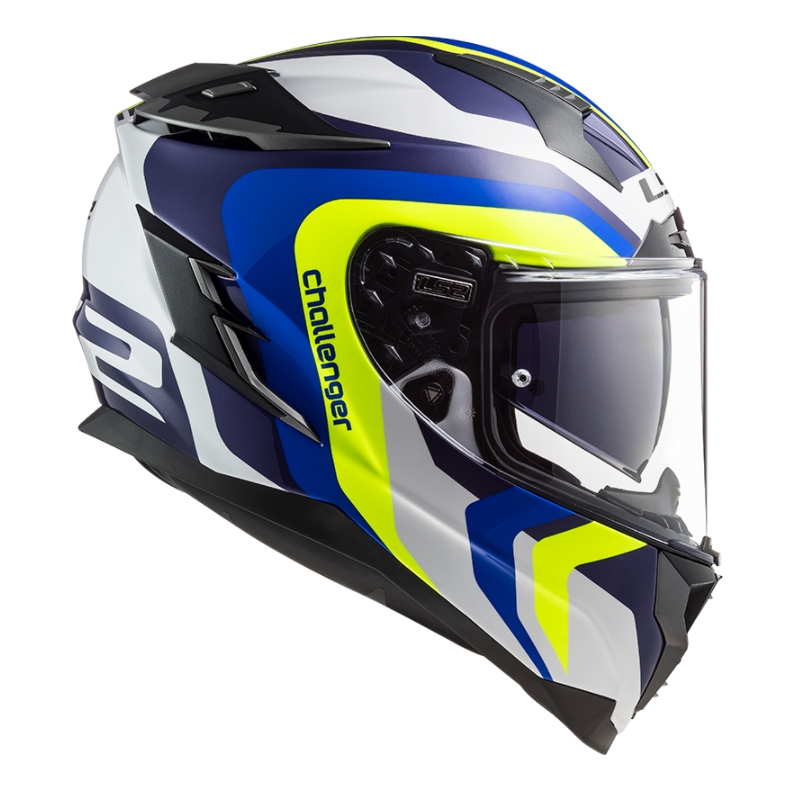 Cască de motocicletă integrală LS2 FF327 Challenger Galactic albastru-alb-alb-fluo galben lichidare