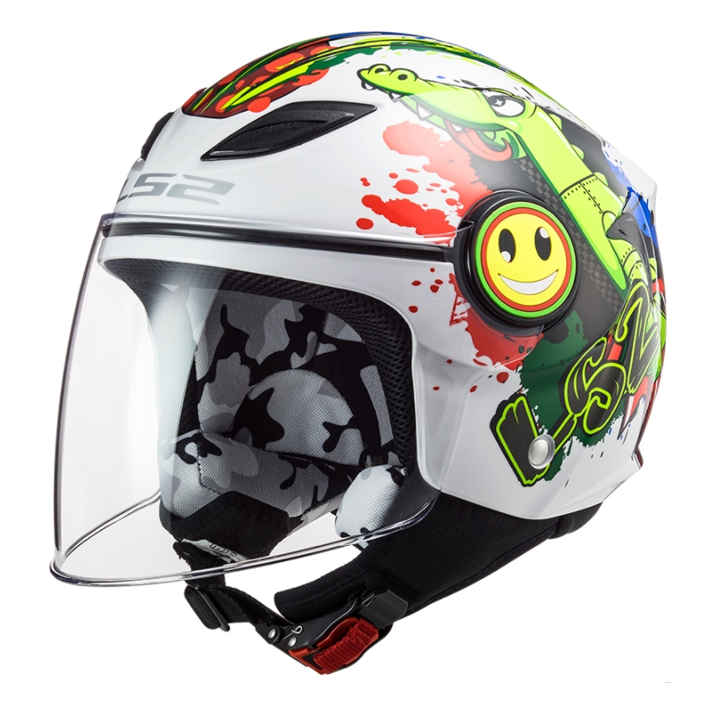 Cască de motociclist deschisă pentru copii LS2 OF602 Funny Croco alb