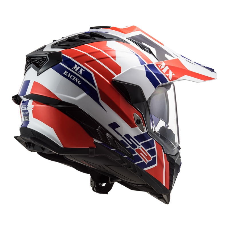 Enduro Casca LS2 MX701 Explorer Atlantis alb-albastru-roșu výprodej lichidare