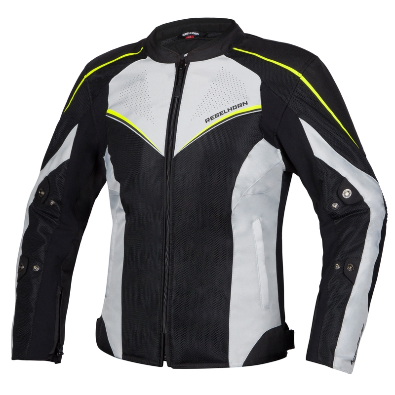 Jachetă de motocicletă pentru femei Rebelhorn Hiflow IV Black-Silver-Fluo Yellow lichidare
