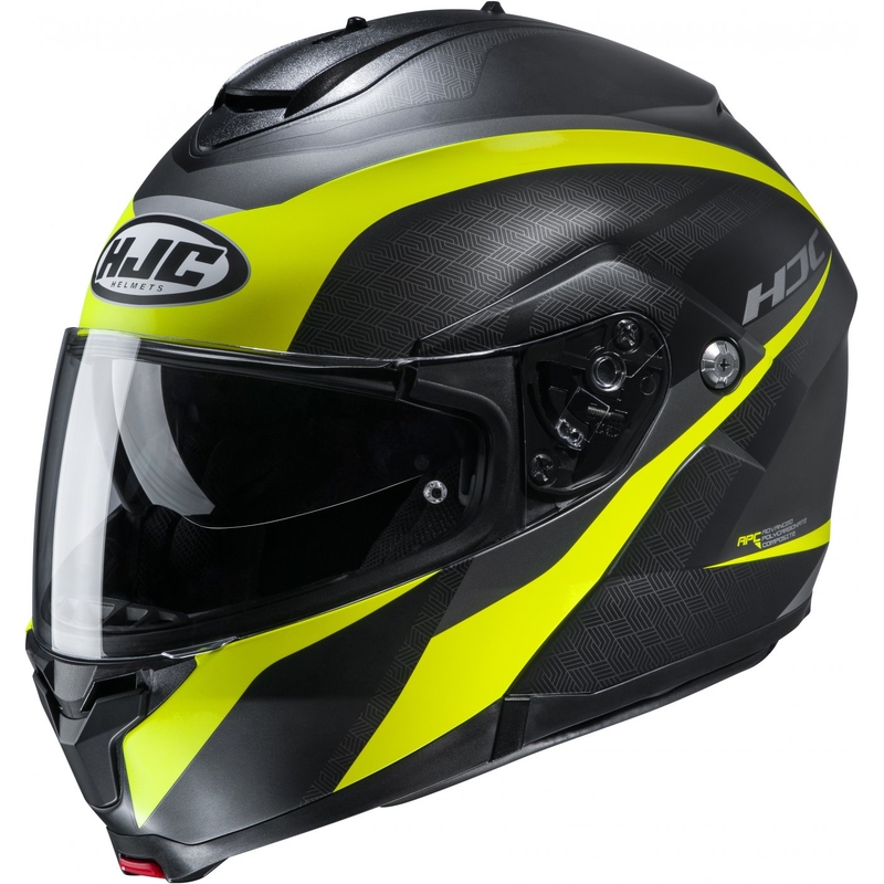 Cască de motociclist HJC C91 Taly MC4HSF negru-cenușiu-galben-fluo flip-up