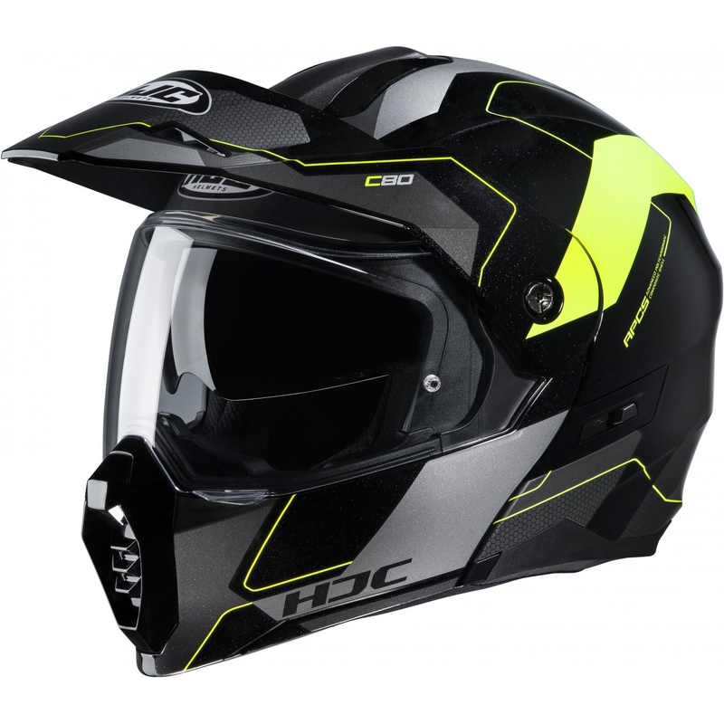 Cască de motociclist HJC C80 Rox MC4H negru-cenușiu-galben-fluo cu clapetă flip-up