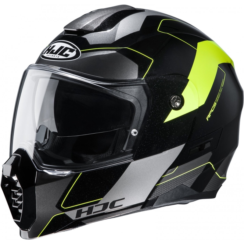 Cască de motociclist HJC C80 Rox MC4H negru-cenușiu-galben-fluo cu clapetă flip-up