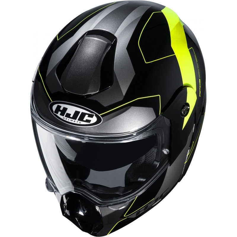 Cască de motociclist HJC C80 Rox MC4H negru-cenușiu-galben-fluo cu clapetă flip-up