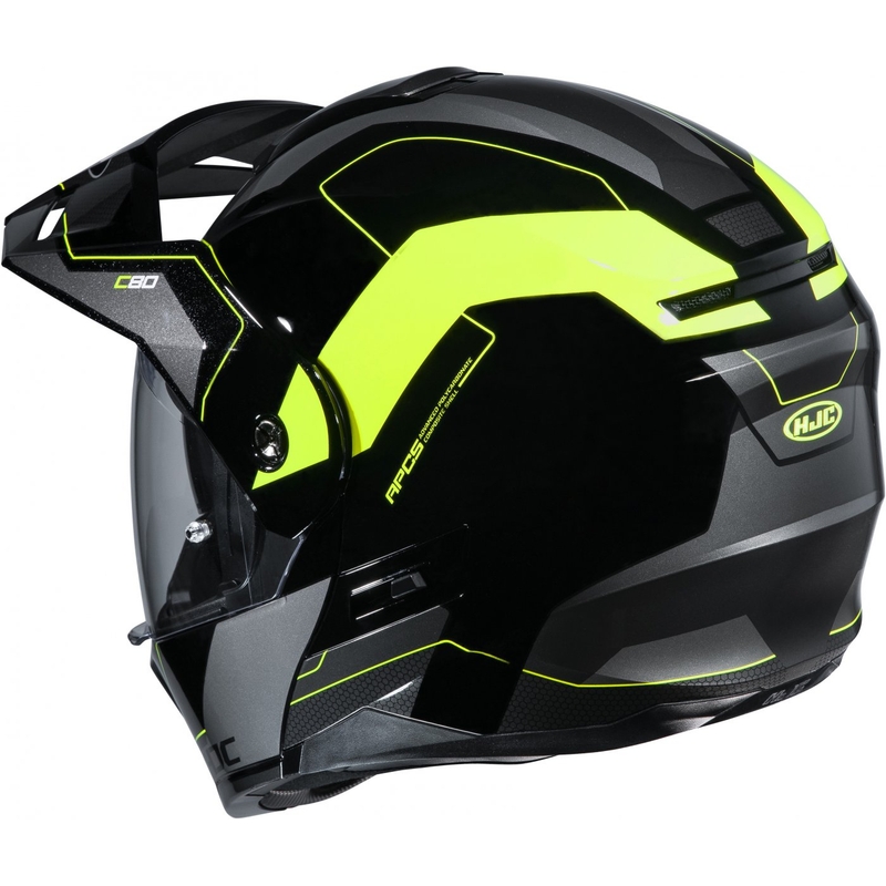Cască de motociclist HJC C80 Rox MC4H negru-cenușiu-galben-fluo cu clapetă flip-up