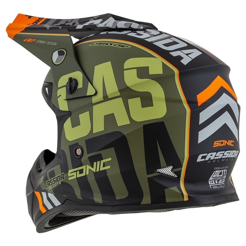 Cască de motocross Cassida Cross Cup Sonic portocaliu-verde mată