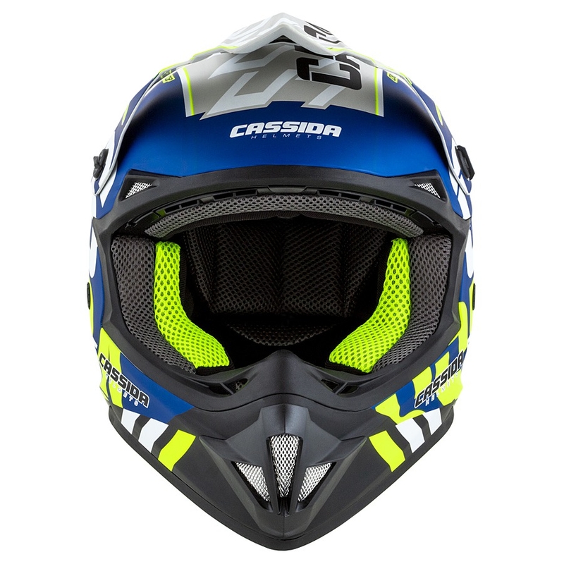 Cască de motocros Cassida Cross Cup Sonic fluo galben-albastru mat