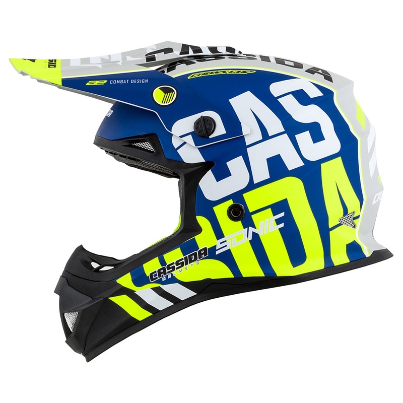 Cască de motocros Cassida Cross Cup Sonic fluo galben-albastru mat