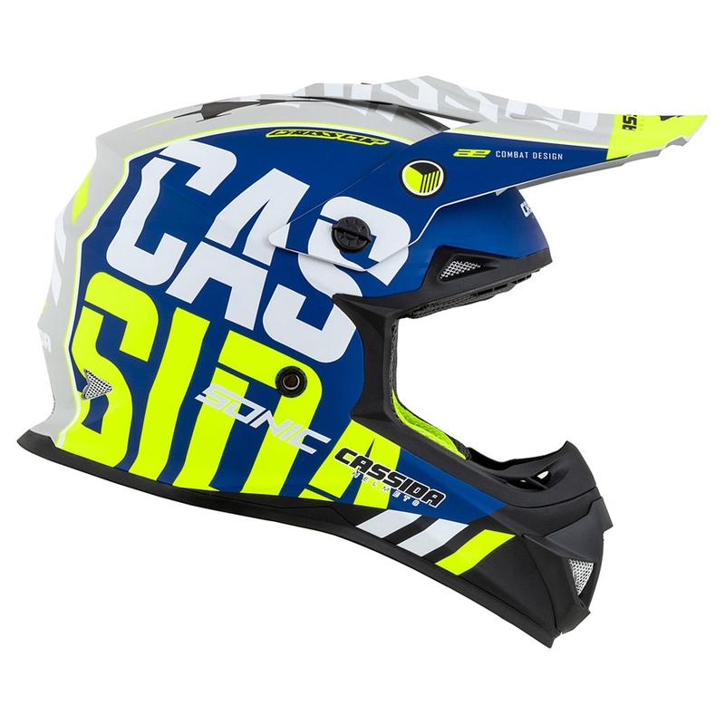 Cască de motocros Cassida Cross Cup Sonic fluo galben-albastru mat