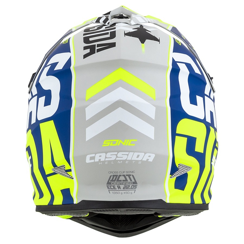 Cască de motocros Cassida Cross Cup Sonic fluo galben-albastru mat