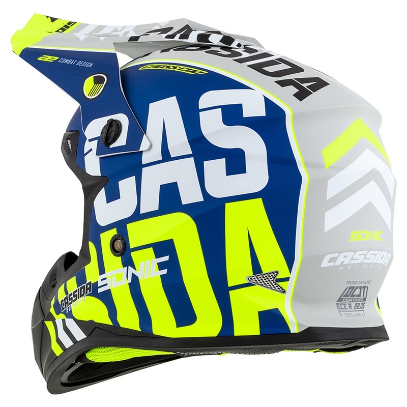 Cască de motocros Cassida Cross Cup Sonic fluo galben-albastru mat