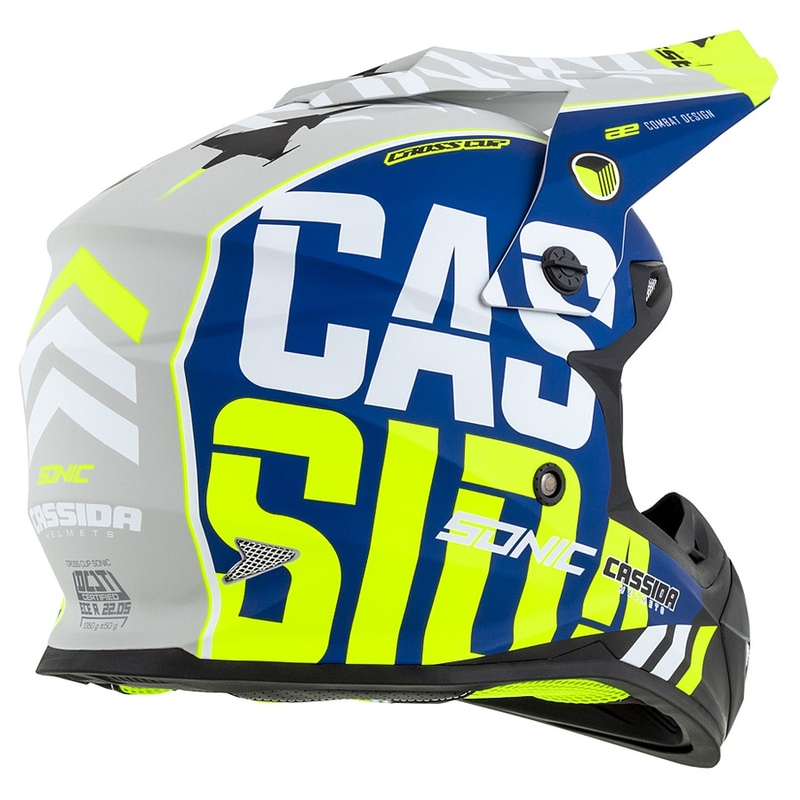 Cască de motocros Cassida Cross Cup Sonic fluo galben-albastru mat
