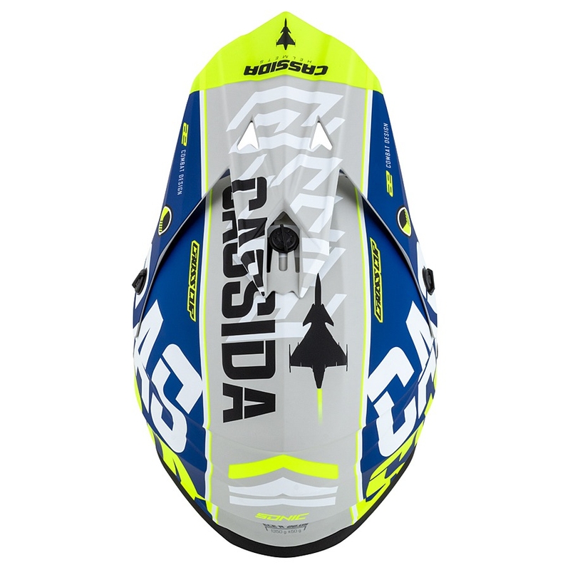 Cască de motocros Cassida Cross Cup Sonic fluo galben-albastru mat