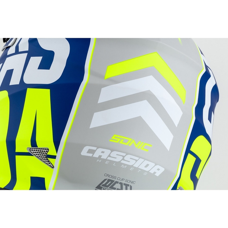 Cască de motocros Cassida Cross Cup Sonic fluo galben-albastru mat