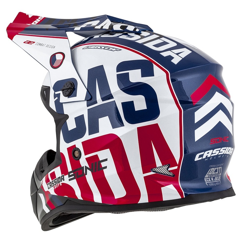 Cască de motocross Cassida Cross Cup Sonic roșu-albastru-albastru-alb