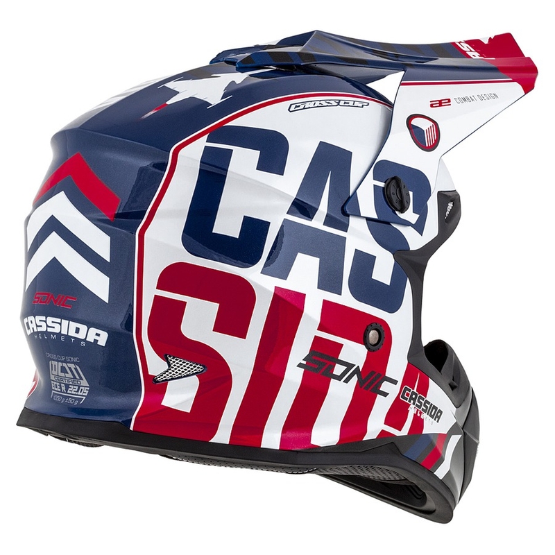 Cască de motocross Cassida Cross Cup Sonic roșu-albastru-albastru-alb