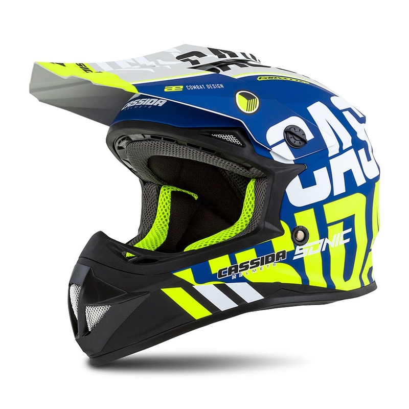 Cască de motocros pentru copii Cassida Cross Cup Sonic Junior galben-galben-albastru mat lichidare