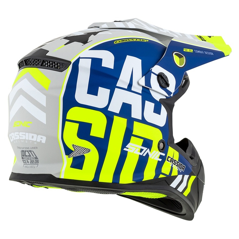 Cască de motocros pentru copii Cassida Cross Cup Sonic Junior galben-galben-albastru mat lichidare