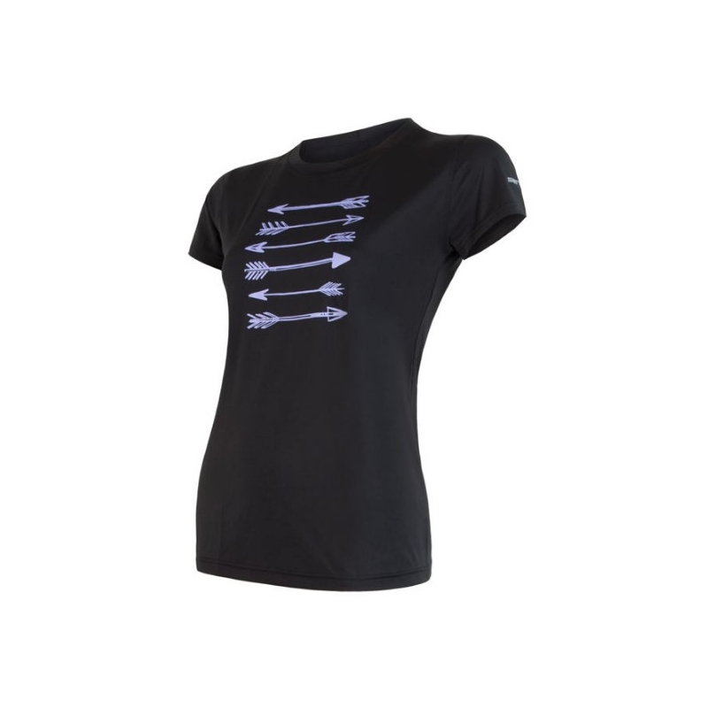 Tricou funcțional pentru femei Sensor Merino Active PT Arrows negru - mânecă scurtă lichidare