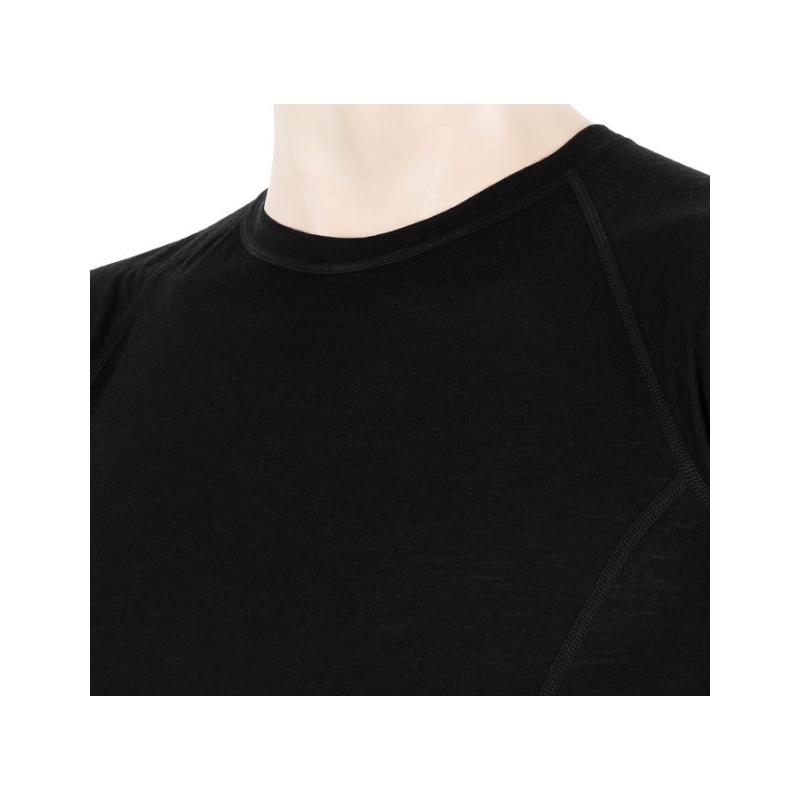 Cămașă funcțională pentru bărbați Sensor Merino Air negru - mânecă scurtă lichidare