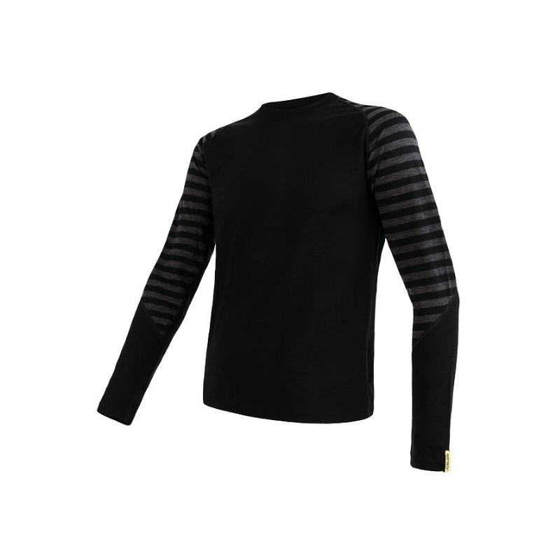 Tricou funcțional pentru bărbați Sensor Merino Active negru-gri - mânecă lungă lichidare