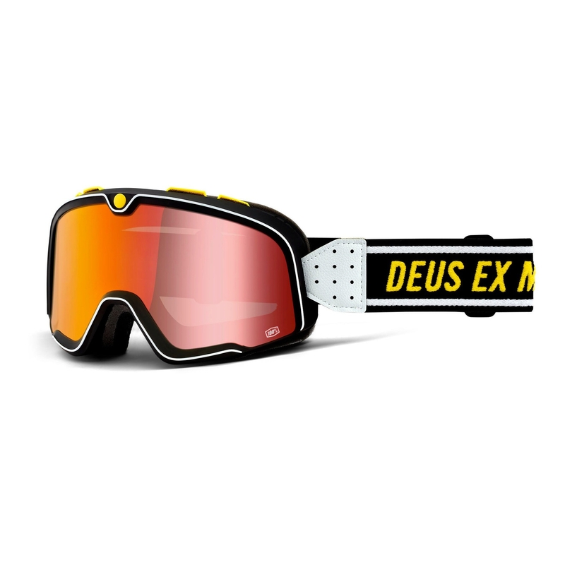 Ochelari de protecție 100% BARSTOW Deus negru și alb (plexi roșu cu oglinzi)