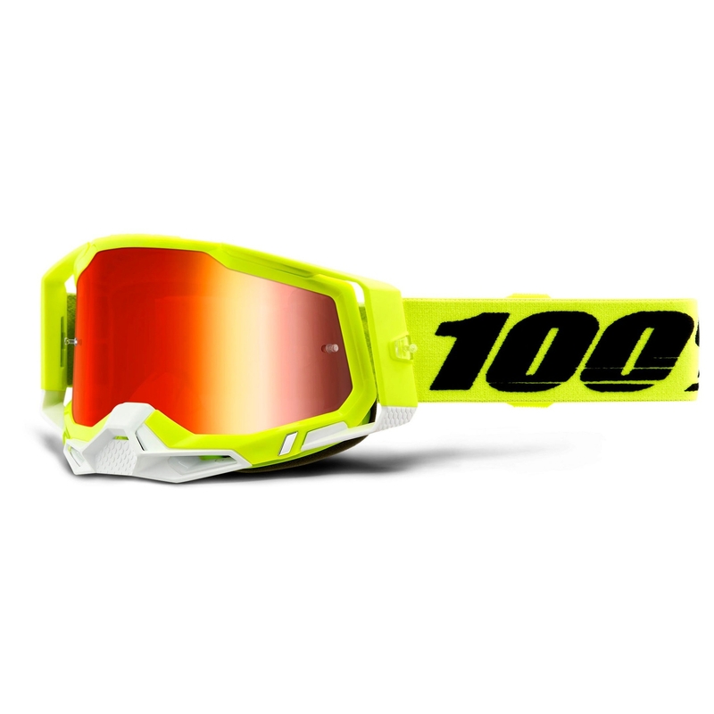 Ochelari de motocros 100% RACECRAFT 2 galben fluo (plexi roșu cu oglinzi)