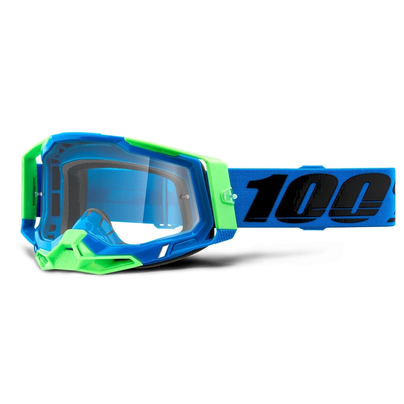 Ochelari de motocros 100% RACECRAFT 2 albastru-verde (plexi transparent)