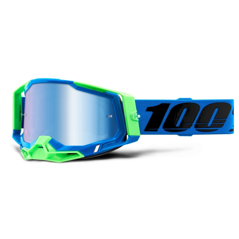 Ochelari de motocros 100% RACECRAFT 2 albastru-verde (plexi albastru cu oglinzi)