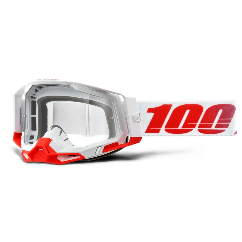 Ochelari de motocros 100% RACECRAFT 2 alb-roșu (plexi transparent)