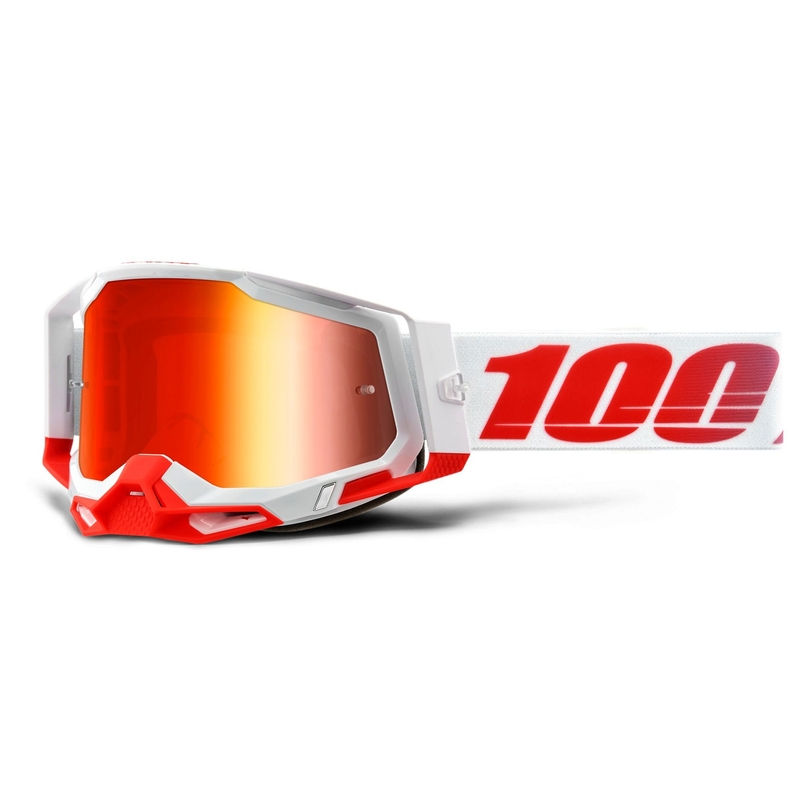 Ochelari de motocros 100% RACECRAFT 2 alb-roșu (plexi roșu cu oglinzi)