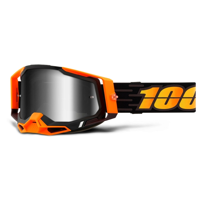 Ochelari de motocros 100% RACECRAFT 2 negru-portocaliu (plexi argintiu cu oglinzi)
