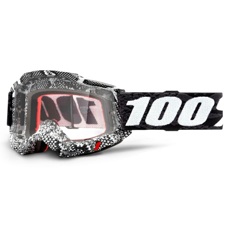 Ochelari de motocros 100% ACCURI 2 negru și alb (plexi transparent)