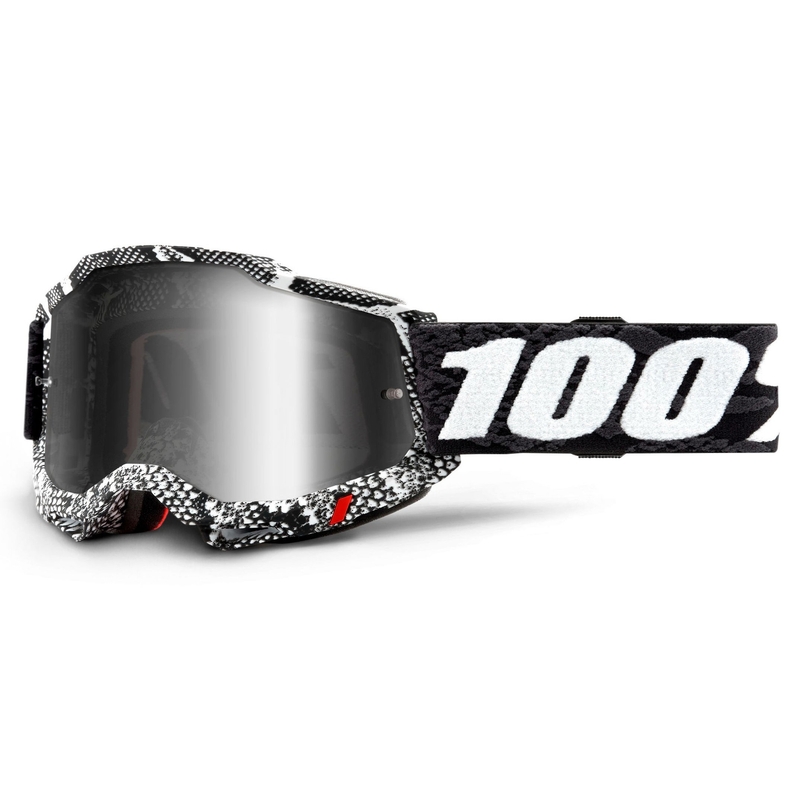 Ochelari de motocros 100% ACCURI 2 negru și alb (plexi argintiu cu oglinzi)