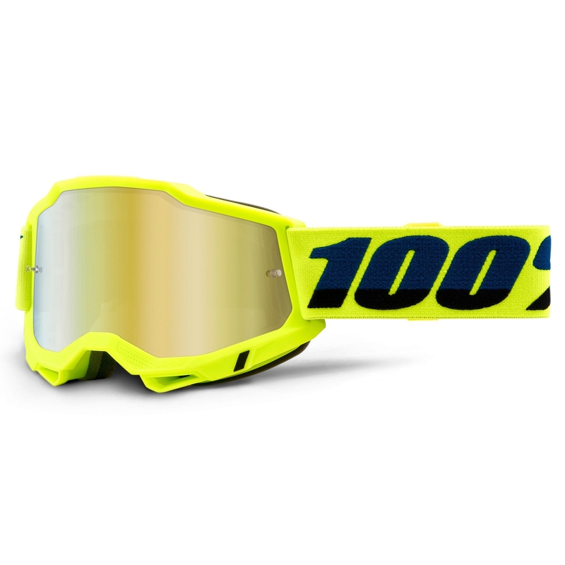 Ochelari de motocros 100% ACCURI 2 galben fluo (plexi cu oglinzi aurii)