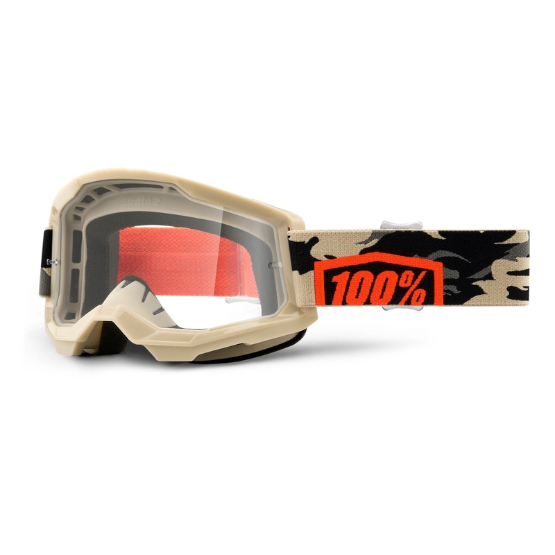 Ochelari de motocros 100% STRATA 2 Kombat bej (plexi transparent)