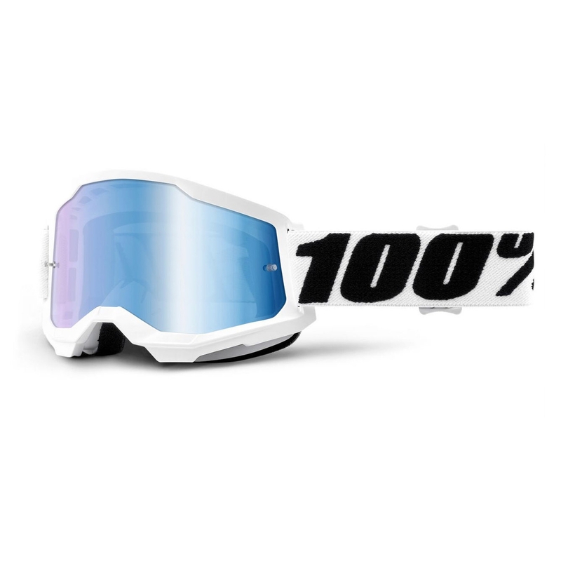 Ochelari de motocross 100% STRATA 2 alb (albastru oglindă plexi)