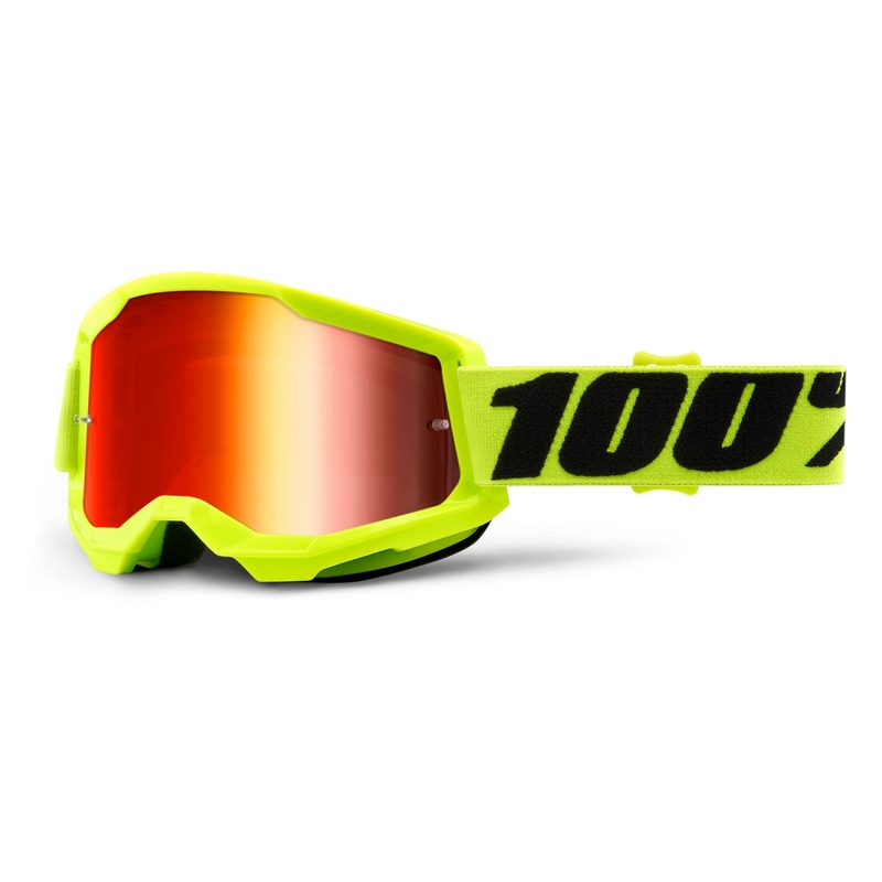 Ochelari de motocros 100% STRATA 2 galben fluo (plexi roșu cu oglinzi)