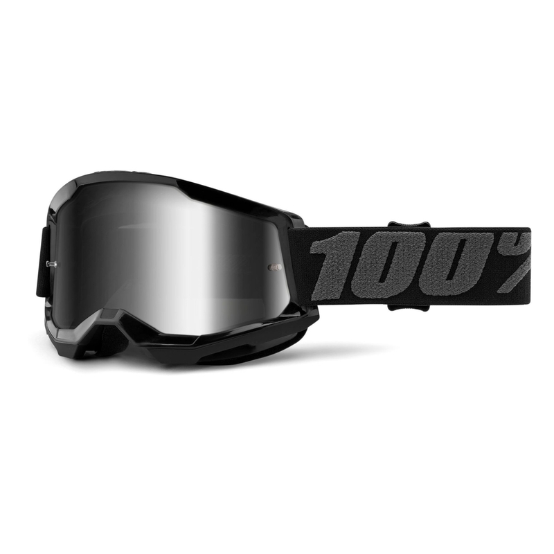Ochelari de motocros 100% STRATA 2 negru (plexi argintiu cu oglinzi)