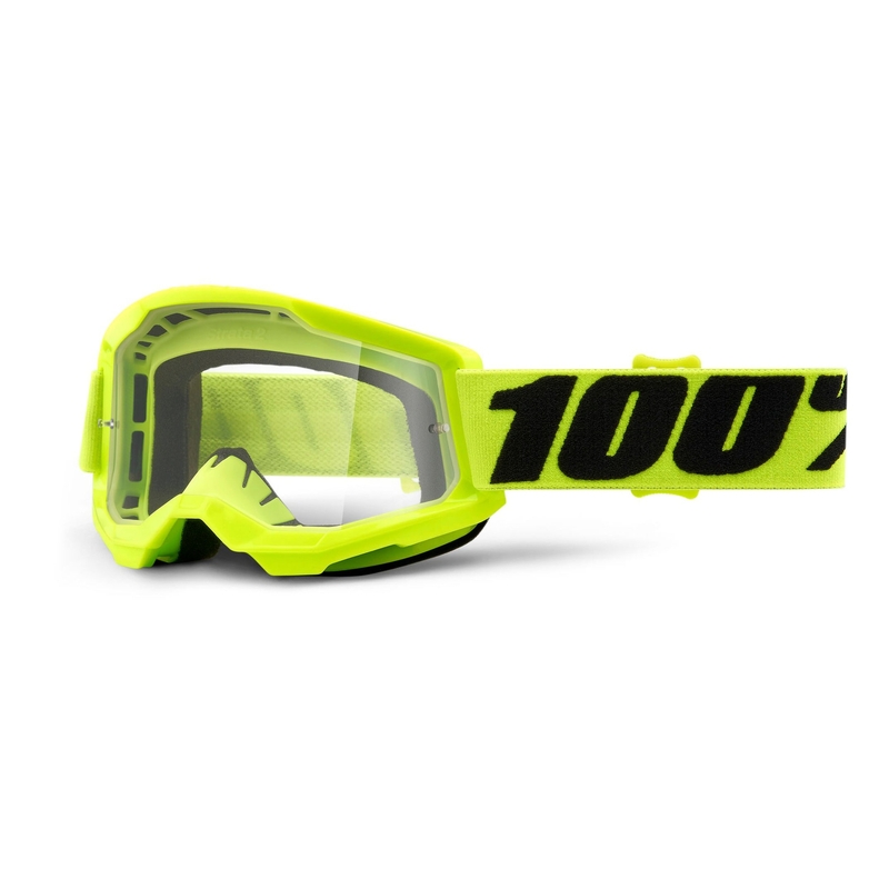 Ochelari de motocross pentru copii 100% STRATA 2 galben fluo (plexi transparent)
