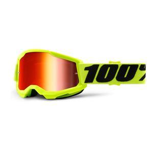 Ochelari de motocross pentru copii 100% STRATA 2 galben fluo (plexi roșu cu oglinzi)