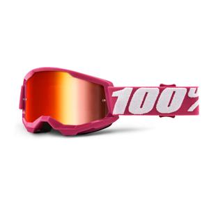 Ochelari de motocross pentru copii 100% STRATA 2 roz (plexi roșu cu oglinzi)
