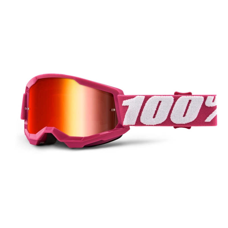 Ochelari de motocross pentru copii 100% STRATA 2 roz (plexi roșu cu oglinzi)