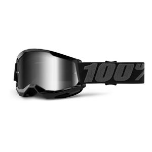 Ochelari de motocross pentru copii 100% STRATA 2 negru (plexi argintiu cu oglinzi)
