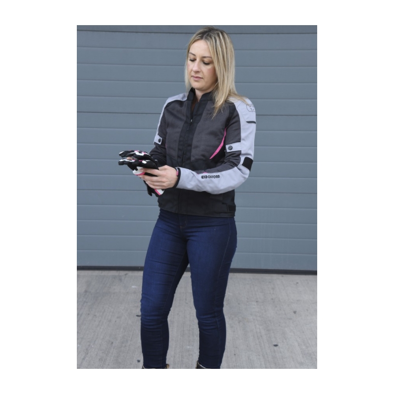 Jachetă de motocicletă Oxford Iota 1.0 Air Black-Grey-Pink pentru femei